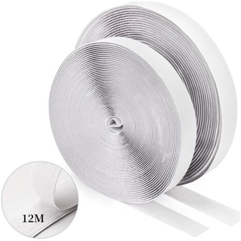 Scratch Autocollant Double Face 12M, Scratch Adhésif Puissant, Shearable Bande Scratch Autocollant, Bande Agrippantes Polyvalent, Hook Loop Rubans pour Ménage, Bricolage Et l'artisanat - Blanc (1/5)