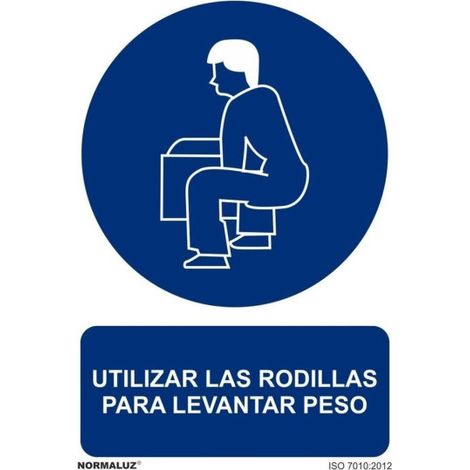 Señal que indica Utilizar Las Rodillas Para Levantar Peso, con tintas UV SEKURECO 210 x 300 mm PVC GLASSPACK 0'7 mm