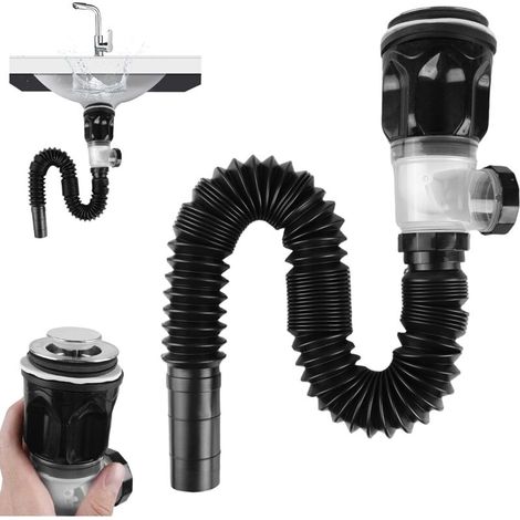 Ablaufschlauch-Set für Spülbecken – Geruchsdichter Siphon – 100 % auslaufsicher – Flexibler, ausziehbarer Ablaufschlauch von 300 bis 955 mm