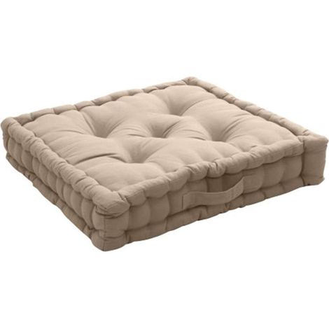 Homemaison – Coussin de sol 50 x 50 cm épaisseur 10 cm – Tissu 100% coton recyclé – Matelassé piqué 5 points – Poignée de déplacement