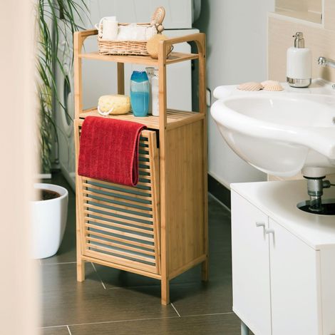 Badezimmerregal mit waschekorb aus bambus 88307