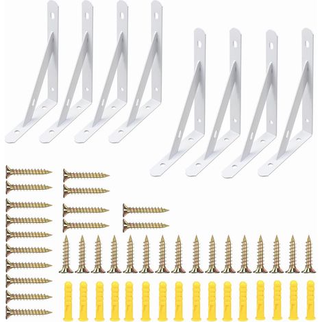 Equerre Etagere Murale Équerre Triangulaire Support Etagere Murale en Fer blanche avec Vis pour étagère déco cuisine chambre meubles suspendus placard (8pcs 30cm white) (1/5)