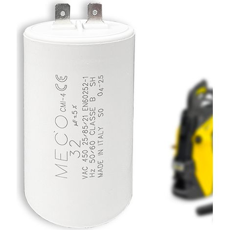 Condensateur de Démarrage et Permanent pour Moteur Électrique - 425V à 475V - Compatible Nettoyeur Haute Pression - Pompe à Eau - Compresseur - Tolérance ±5 % - Qualité Professionnelle - 32 uF - (1/5)