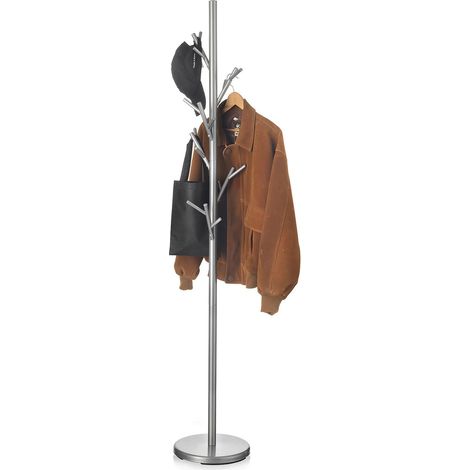 Idimex – Porte-manteau en métal laqué gris – 6 crochets doubles – Socle diamètre 30 cm – Design longiligne pour optimiser l'espace