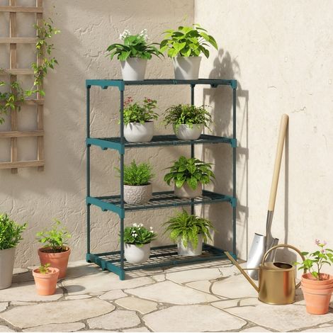 Porte-plantes 4 niveaux 67x49x105 cm en acier vert foncé, gain de place pour balcon FloraGrace (1/5)