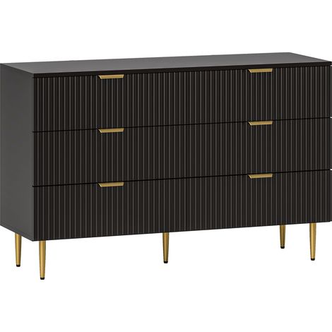 Kommode mit 6 Schubladen, modernes Schlafzimmermöbel mit goldenen Griffen und Beinen, 120 x 40 x 76,5 cm, schwarz