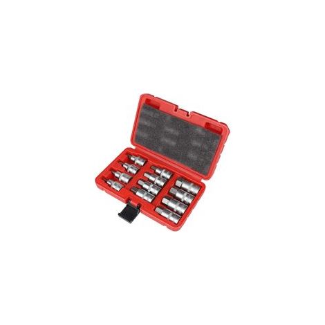 Jeu de 12 douilles Allen 1/2", 6 pans creux 5, 6, 7, 8, 10, 12, 14, 16, 17, 18, 19, 22 mm, avec coffret en plastique, jeu de douilles Allen 1/2 pour