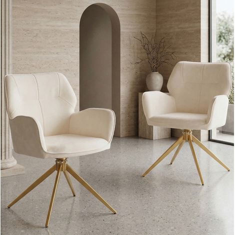 Sillas comedor giratorias 2 unidades chenilla crema OKMYHOME (1/5)