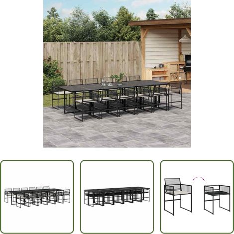vidaXL Gartenstühle - 13-tlg. Garten-Essgruppe mit Kissen Schwarz Poly Rattan (1/5)