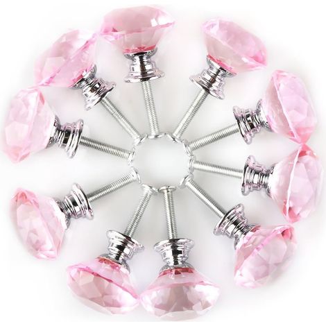 CCYKXA Bouton de Meuble Bouton Porte Bouton Tiroir Placard Armoire Poignée de Meuble Cristal clair 30mm Dia rond verre rose 10pcs