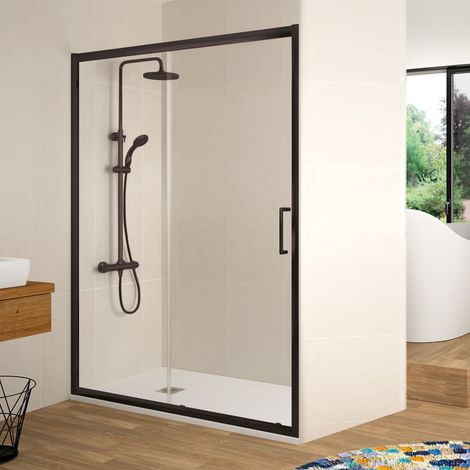 KASSANDRA BL102 BEL-LA Mampara Frontal Ducha 1F+1C Negro Mate Transparente - Medida: 136,5-140,5 cm - ref: BL1020516S136140 (1/2)