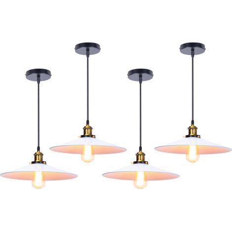 4X Pendant Light with Lamp Shade, Vintage Metal Hanging Ceiling Lamp, Retro Minimalist Chandelier for Kitchen Island Restaurant (White/Ø36cm) (1/5)