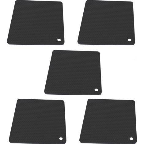 Lot de 5 dessous de plat en silicone résistant à la chaleur et antidérapant, forme carrée alvéolée, noir. (1/5)
