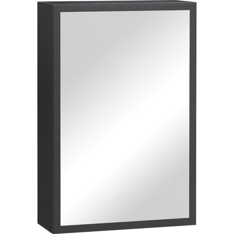 Armoire à miroir Armoire murale moderne avec miroir 3 étagères Noir 40x15x60 cm pour salle de bain & rangement peu encombrant (1/5)