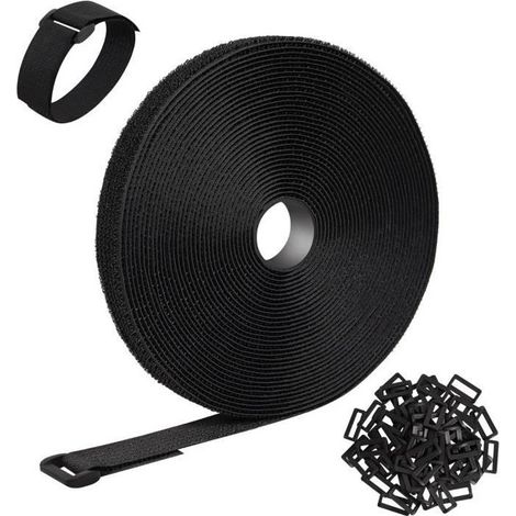 Sangles de Câble Réglables de 10m x 2cm avec 70 boucles longueur de coupe libre Adhésif extra fort Sangle Scratch refermable (1/4)