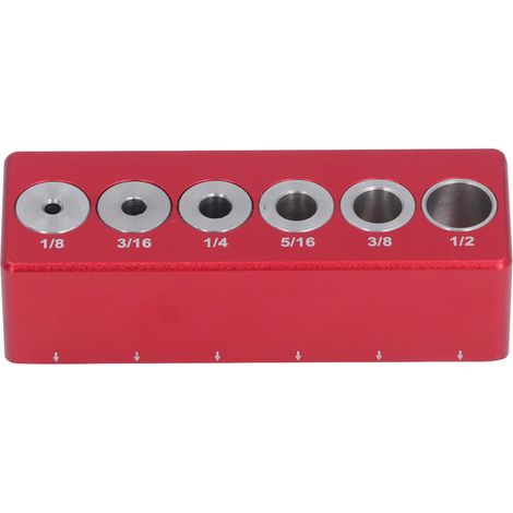 Localisateur de perçage de trous pour le travail du bois, bloc de guidage de perçage de chevilles rondes en alliage d'aluminium 1/8 pouces 3/16 pouces 1/4 pouces 5/16 pouces 3/8 pouces 1/2 pouces (1/5)