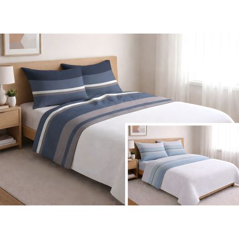 Completo Lenzuola Letto In 100% Cotone Made Italy Disegno Scia, misuraPiazza E MezzacoloreGrigio