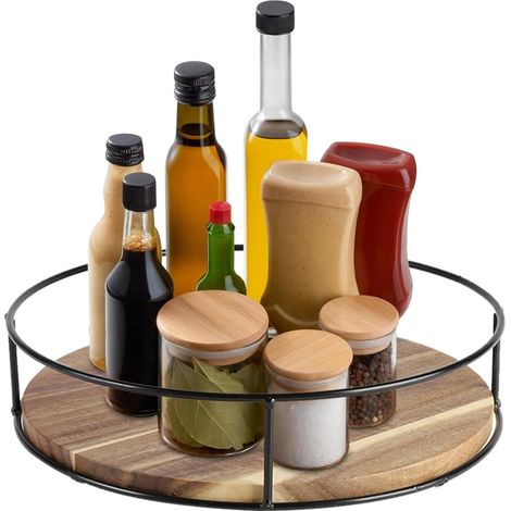 Plateau Tournant Bois 25 cm, Tourniquet Cuisine Acacia pour Épices (1/5)