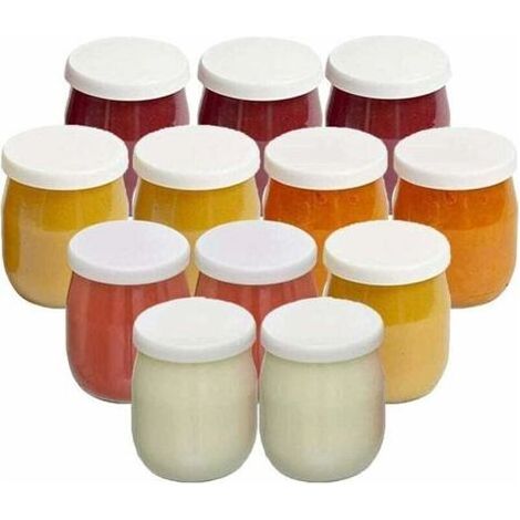Lot de 12 Pots de Yaourt en Verre avec Couvercles Étanches - Pour Yaourtières, Multicuiseurs et Robots Cuiseurs (Thermomix, SEB, etc.) - 143 ML / 125 grammes (1/5)