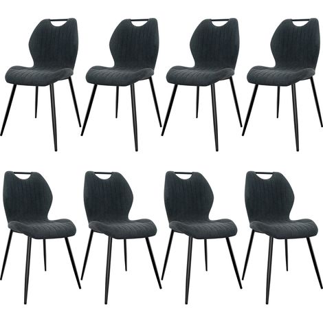Lewe – Lot de 8 chaises de salle à manger – Dossier en tissu pelucheux – Pieds métalliques antidérapants – Style scandinave – Confort optimal