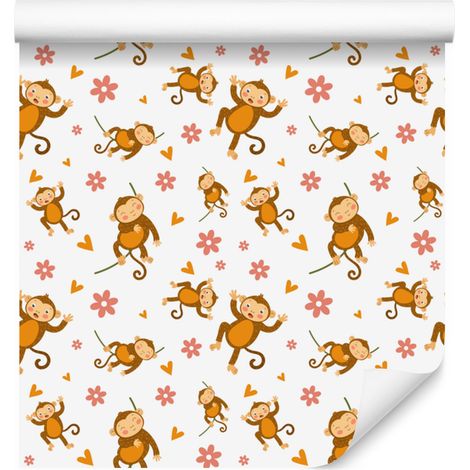 Papier peint singe blanc, crème et or pour salon et chambre 50x1000 cm (1/5)