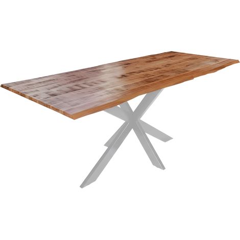 Esstisch Baumkante Massiv Mango naturfarben 160 x 85 silber Spider-Gestell DORA