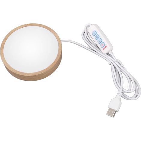 Socle lumineux en bois rond USB, 3 températures de couleur, 10 niveaux de luminosité, commande par bouton, écran LED, pour plaque en verre ou cristal (1/5)