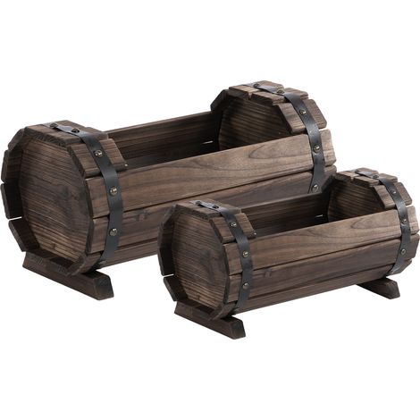 2PCs 56L Wooden Planter Box Flower Plant Pot Outdoor Flower Beds Plant Box Solid Wood Carbonized Colour (1/5)