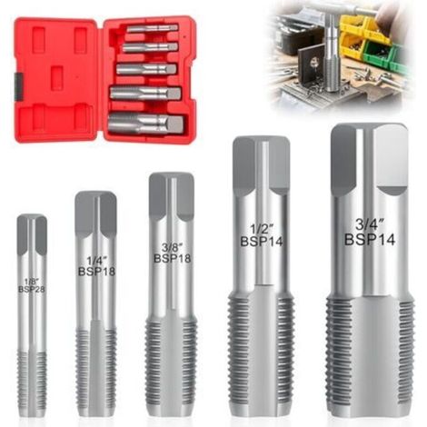 5pcs BSP Pipe Tap Set: 1/8", 1/4", 3/8", 1/2", 3/4", Metal Pipe Repair Tool with Storage Box (1/5)