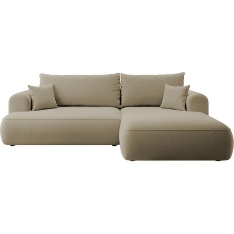 Selsey - Eckschlafsofa Ovo in L-Form aus beigem Velours mit einem Behälter aus pflegeleichtem Stoff, rechte Seite (1/5)