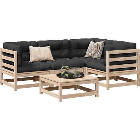 5-tlg. Garten-Sofagarnitur mit Kissen Massivholz Kiefer (1/5)