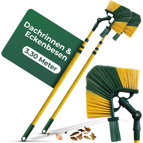Novaliv 2x brosse de gouttière et brosse d'angle avec grattoir et manche télescopique 3,3 m, balai de nettoyage de gouttière brosse de nettoyage