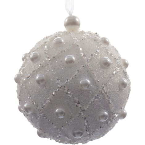 Boule de Noël blanche avec perles Ø8 cm