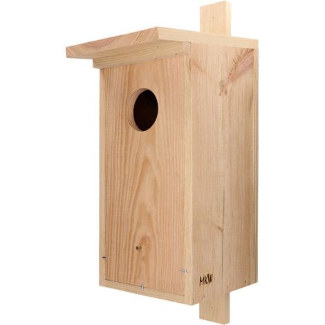 Nichoir grand trou d'envol 85 mm – Fixation sécurisée à arbre – Bois de pin – Ouverture frontale pour nettoyage facile – MKW