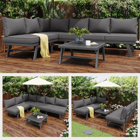 Salon de jardin, gris foncé, 3 places, gris, rouge, avec coussin (1/5)
