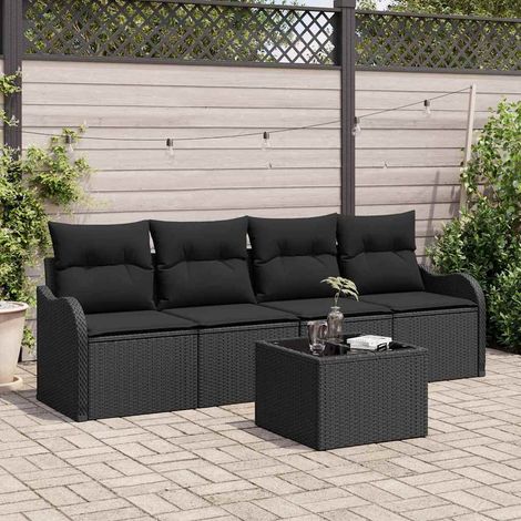 Gartensofa-set Schwarz Poly-Rattan