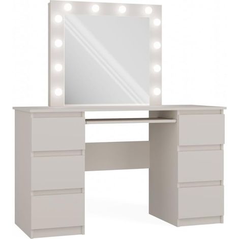 Toeletta con specchio, Illuminazione a LED: 6 cassetti, 1 ripiano, Cashmere, 76 x 130 x 51 cm