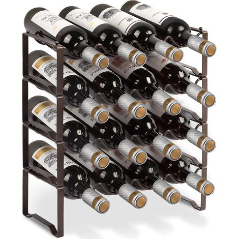 Casier à vin en métal, étagère à bouteilles empilable pour 16 bouteilles, pour cave, bar, salle de stockage, bouteilles modulaires, extensibles et rangement à vin (4 étages) (1/5)