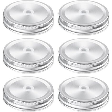 Set mit 6 Einmachglasdeckeln mit Strohhalmloch – 70 mm Einmachglasdeckel für Standardöffnungen, Silber (1/5)