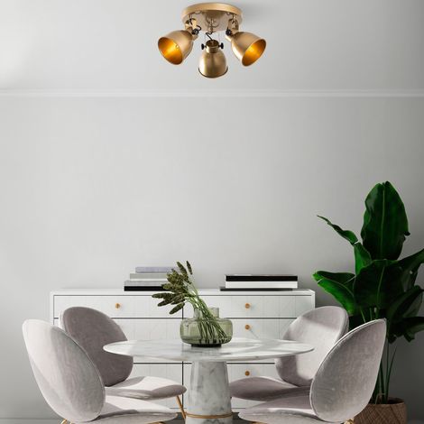 Élégant lustre doré, corps en métal, 46 cm de diamètre, hauteur non réglable, 3 ampoules E14 max. 40 W, IP20, pour les espaces de vie modernes et les salles à manger (1/5)