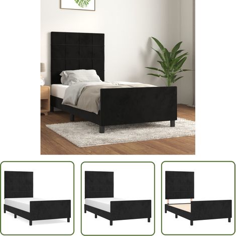 The Living Store Cadre de lit sans matelas noir 100x200 cm velours - Lit Double - Cadre De Lit - Lit Avec Têted’appui - Literie - Meubles De Chambre (1/5)