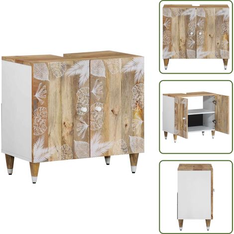 vidaXL Armoire lavabo de salle de bain bois massif de manguier