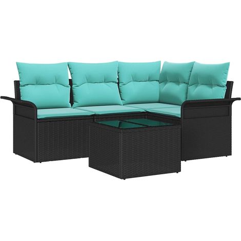 Gartensofa-set mit Kissen 5 pcs Schwarz Poly-Rattan vidaXL