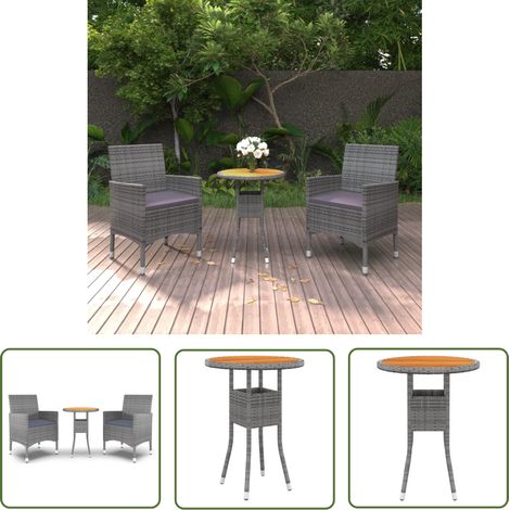 The Living Store 3-tlg. Garten-Essgruppe Poly Rattan Grau - Gartentisch - Outdoor Möbel - Esszimmerset - Gartenstuhl - Balkonmöbel (1/5)