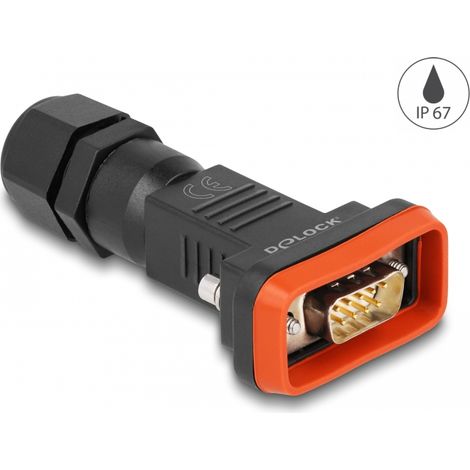Delock D-Sub de 9 pines macho con carcasa IP67 resistente al agua