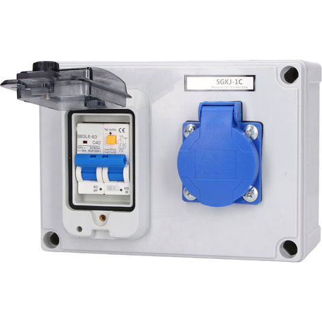 German standard wall socket 200-250V 40A 1P + N RCD – Shock-resistant ABS plastic – For construction sites and gardens (1/4)
