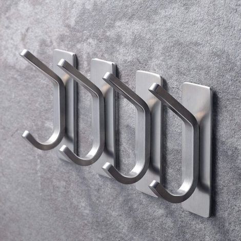 Heavy-duty adhesive hooks, self-adhesive hooks in various colors and styles, maximum load capacity 13.6 kg (4 pieces, silver). (1/4)