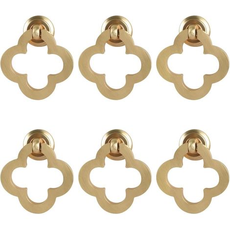 [6 pomelli per mobili a forma di fiore dorato, anello per mobili in lega di zinco e ottone spazzolato, pomelli per cassettiere, ferramenta per mobili da cucina, cassetti, ante di armadi, f, di DEBUNS (1/5)
