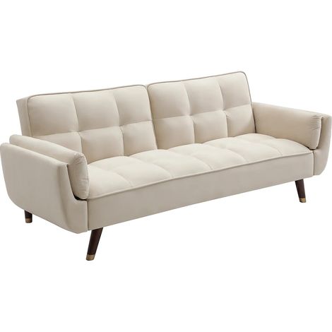 Canapé 3 places convertible clic-clac en velours beige GULCAN (1/5)