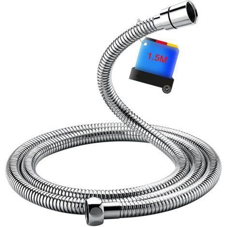 1.5m - Ibergrif Stainless Steel Shower Hose, Anti-Twist & Anti-Kink, Leak-Proof, Universal G1/2", Heavy Duty Replacement with Brass Fittings and Seals, Chrome/Silver (1/4)